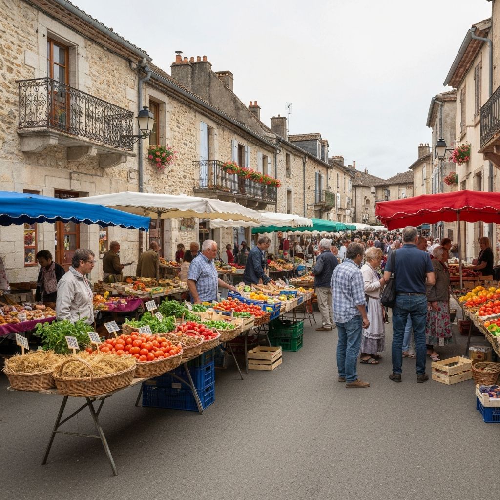 Local shops and market street in Mouleydier
