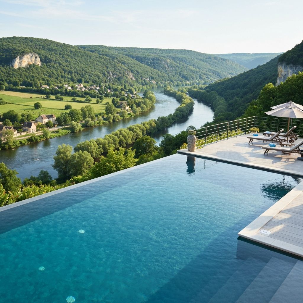 Infinity pool with views over Dordogne countryside